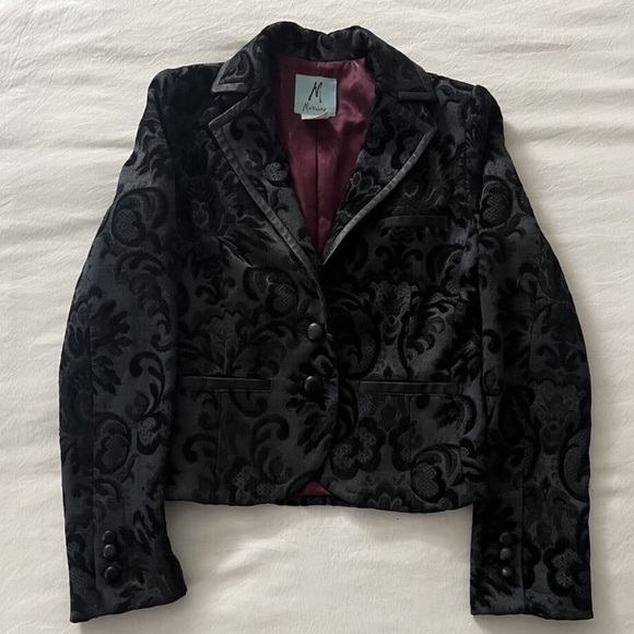 Marciano Women’s Black Jacquard Blazer Jacket Leather Trim Tapestry Size 4 - Picture 6 of 11